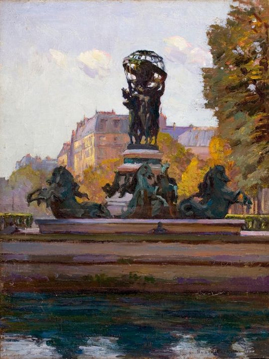 View of the Fontaine de l'Observatoire, Jardin du Luxembourg, Paris, vintage artwork by Susan Watkins, 12x8" (A4) Poster