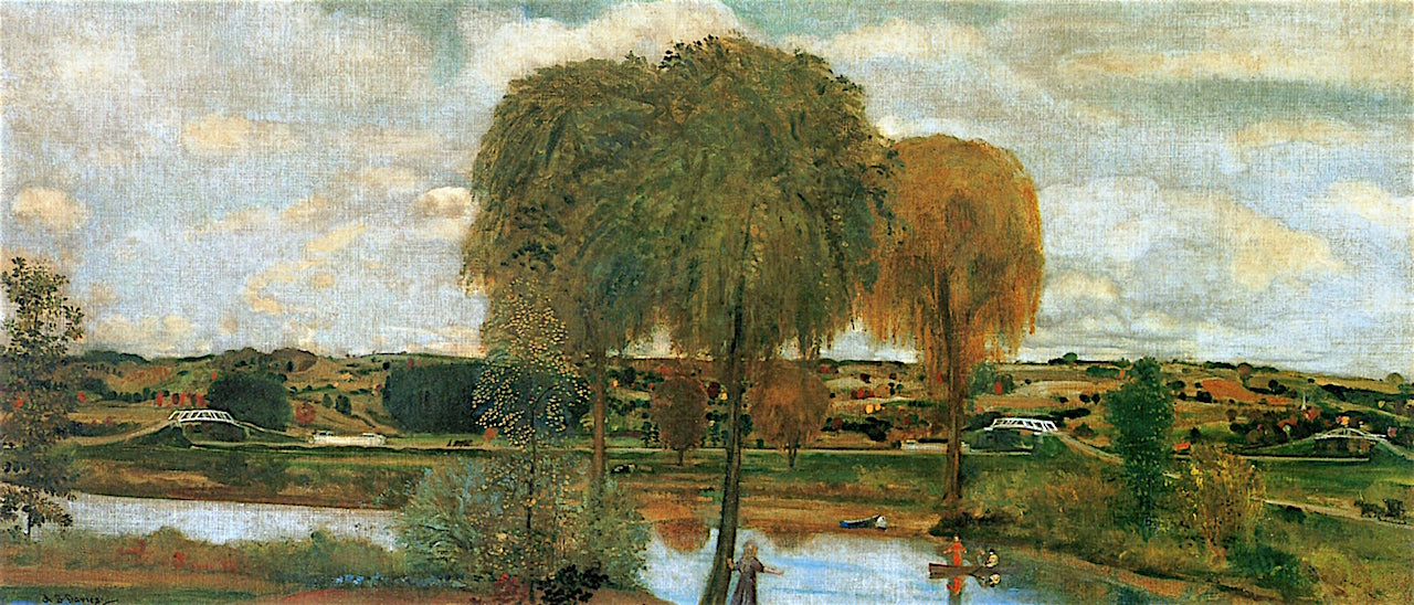 Along the Erie Canal, vintage artwork by Arthur B. Davies, 12x8" (A4) Poster