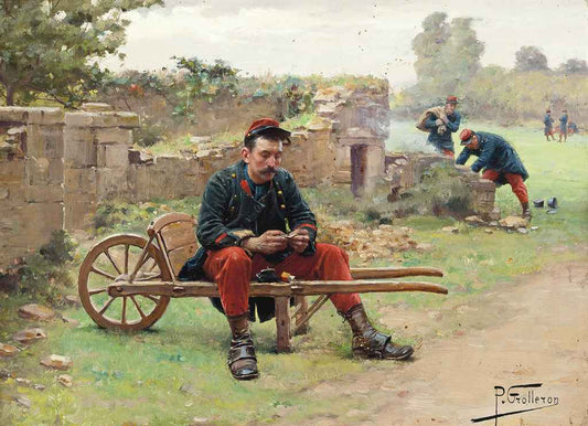 A soldier preparing a cigarette, vintage artwork by Paul-Louis-Narcisse Grolleron, 12x8" (A4) Poster