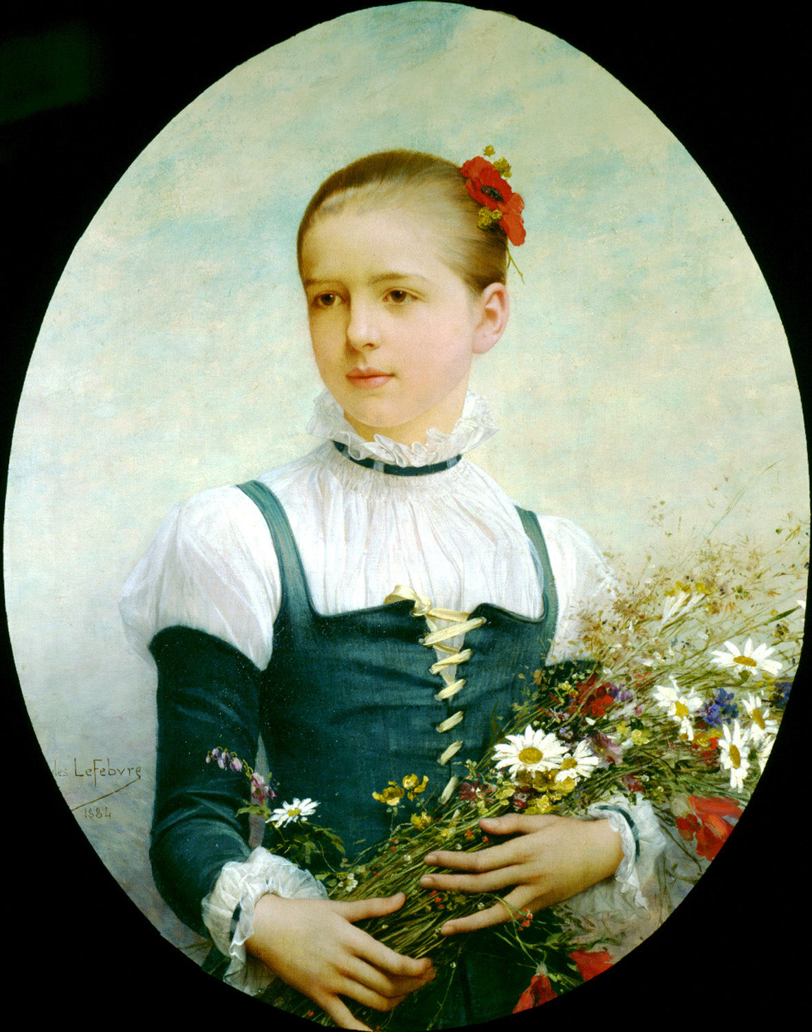 Portrait of Edna Barger of Connecticut, vintage artwork by Jules Joseph Lefebvre, 12x8" (A4) Poster
