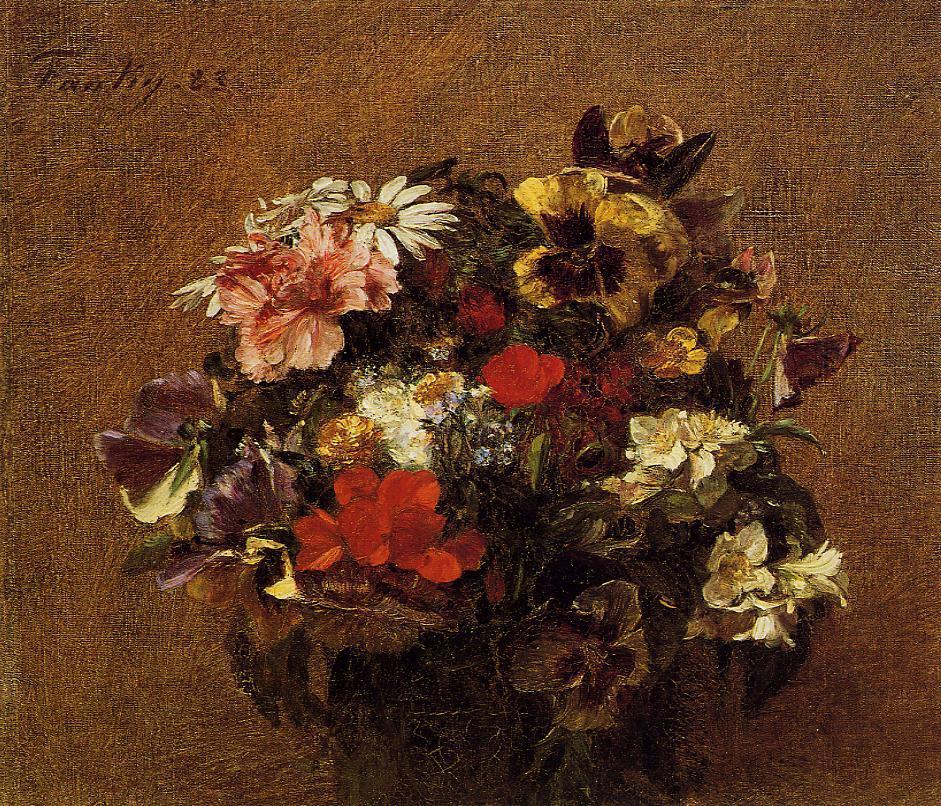 Bouquet of Flowers: Pansies, vintage artwork by Henri Fantin-Latour, 12x8" (A4) Poster
