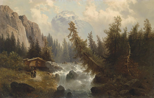 Landscape with mountain stream, vintage artwork by Josef Thoma, 12x8" (A4) Poster
