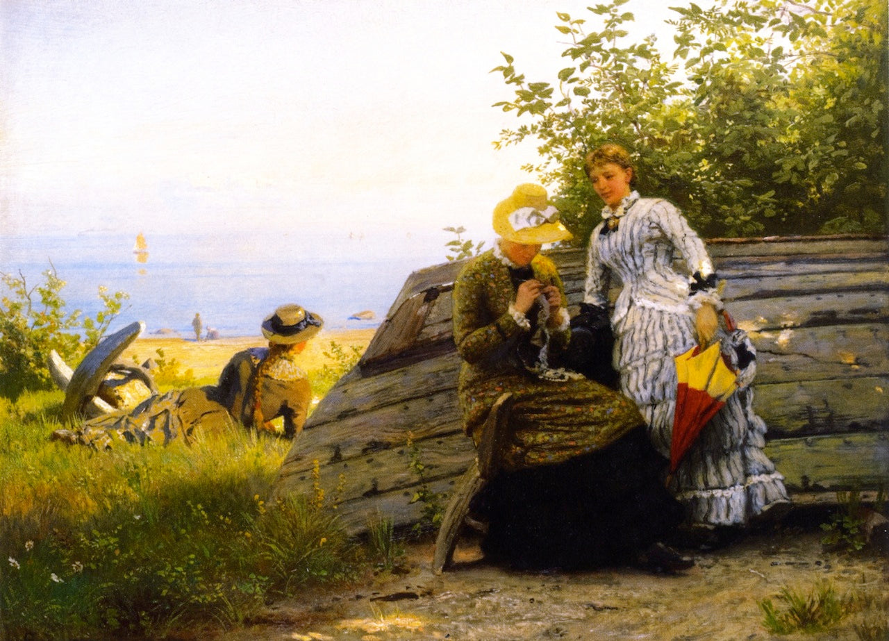 Ladies in the Sunshine, vintage artwork by Hans Gude, 12x8" (A4) Poster