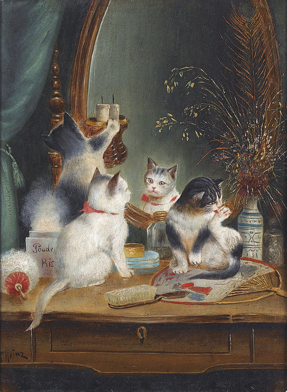 Cats in the Boudoir, vintage artwork by Carl Reichert, 12x8" (A4) Poster