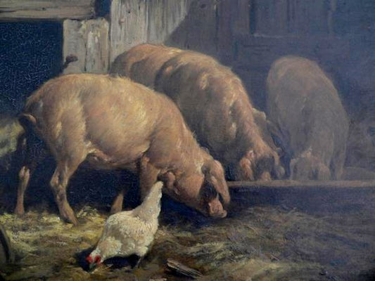 Pigs Feeding, vintage artwork by Charles-Émile Jacque, A3 (16x12") Poster Print