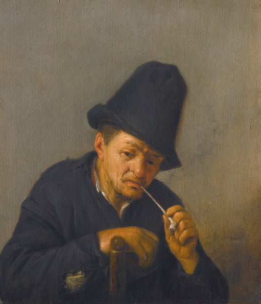 An Old Man Smoking a Pipe, vintage artwork by Adriaen van Ostade, 12x8" (A4) Poster