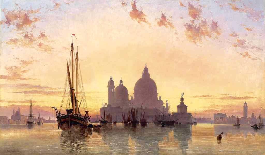 Sunset behind Santa Maria della Salute, Venice, vintage artwork by Edward William Cooke, R.A., A3 (16x12") Poster Print