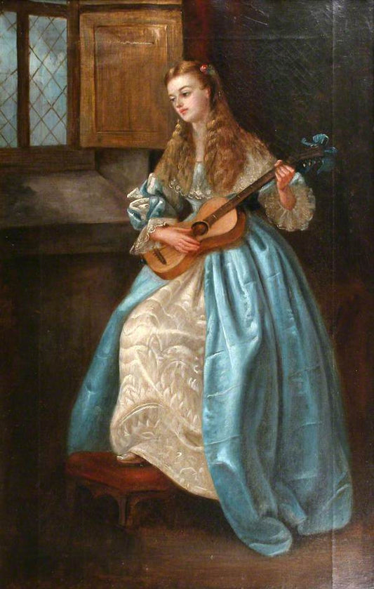 A Lady with Guitar, vintage artwork by William Edward Millner, 12x8" (A4) Poster