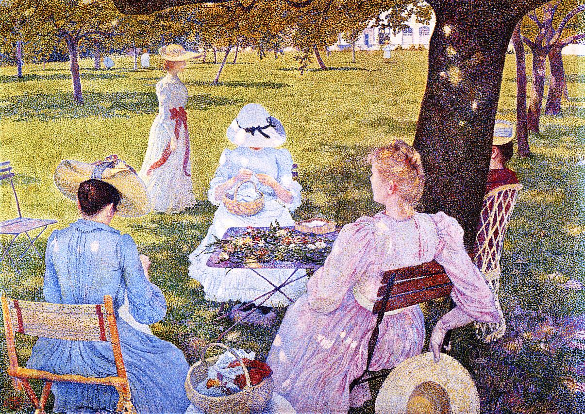 The Family in an Orchard, vintage artwork by Theo van Rysselberghe, 12x8" (A4) Poster