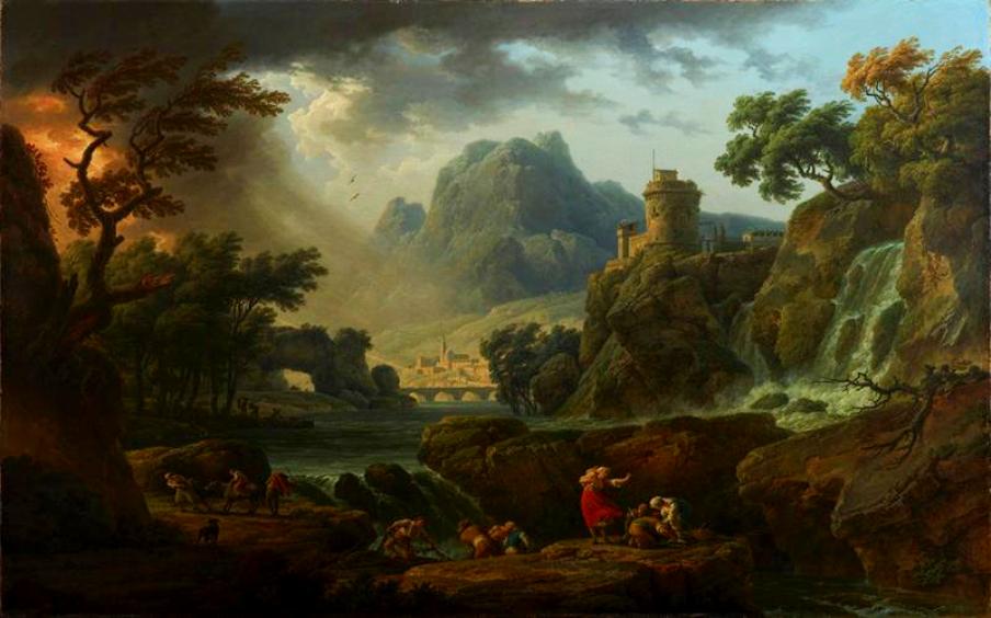 A Mountain Landscape with an Approaching Storm, vintage artwork by Claude-Joseph Vernet, 12x8" (A4) Poster