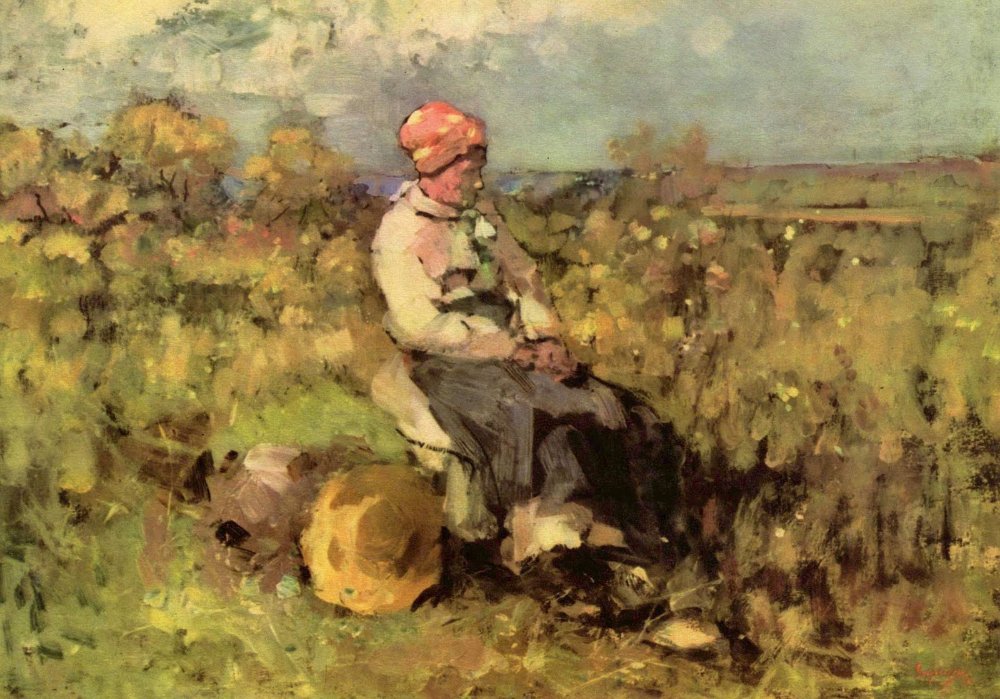 Old Woman from Brolles, vintage artwork by Nicolae Grigorescu, 12x8" (A4) Poster
