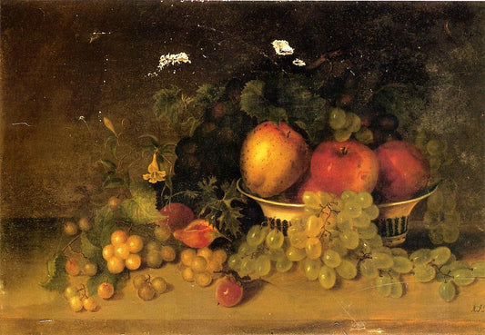 Still Life with Apples, Grapes, Figs and Plums, vintage artwork by Mary Jane Peale, 12x8" (A4) Poster
