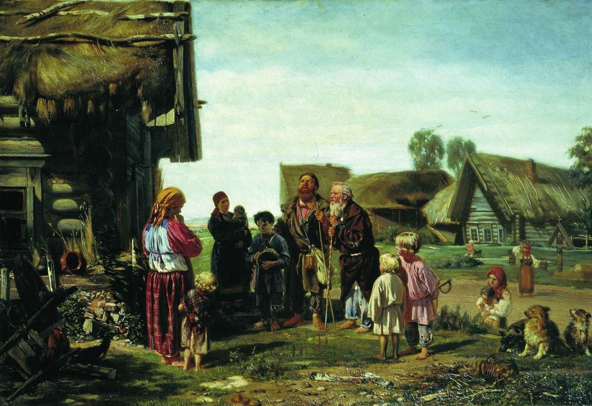 Pilgrims, vintage artwork by Illarion Pryanishnikov, 12x8" (A4) Poster