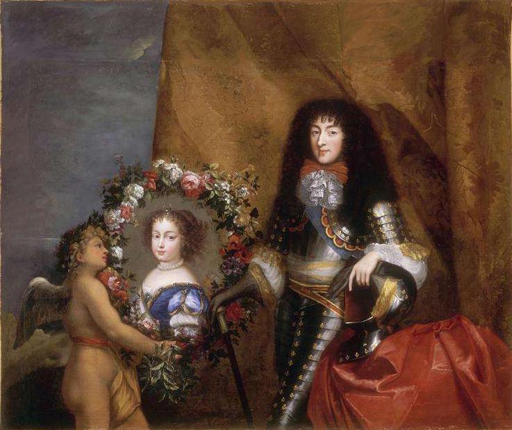 Philippe of France with his favourite daughter Marie Louise, vintage artwork by Pierre Mignard, 12x8" (A4) Poster