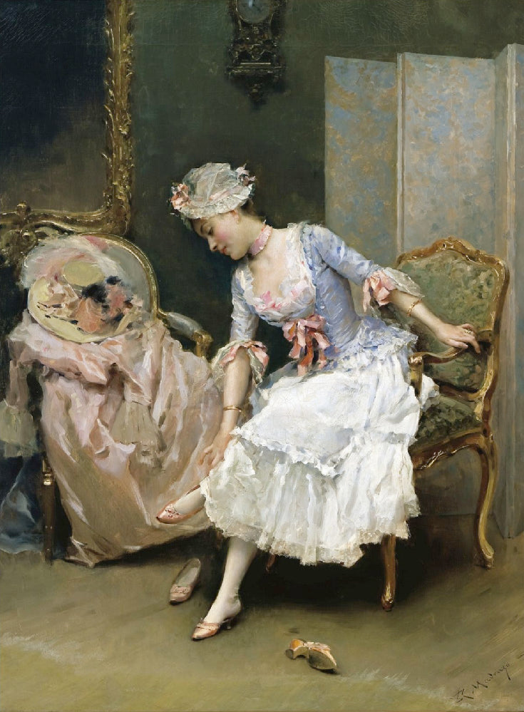 Her New Shoes, vintage artwork by Raimundo de Madrazo y Garreta, 12x8" (A4) Poster