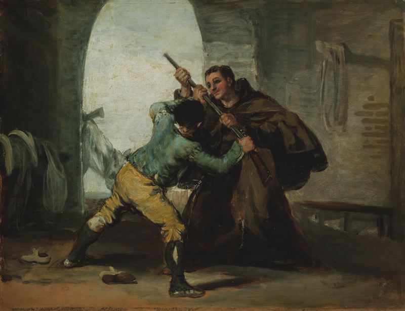 Friar Pedro Wrests the Gun from El Maragato, vintage artwork by Francisco de Goya y Lucientes, 12x8" (A4) Poster