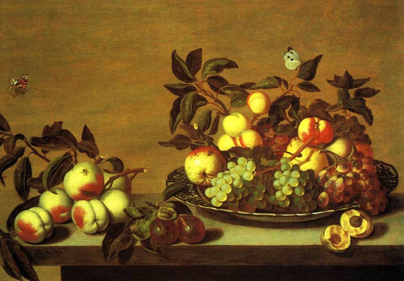 Sill Life of Fruit on and around a Wanli Platter on a Table, vintage artwork by Bartholomeus Assteyn, 12x8" (A4) Poster