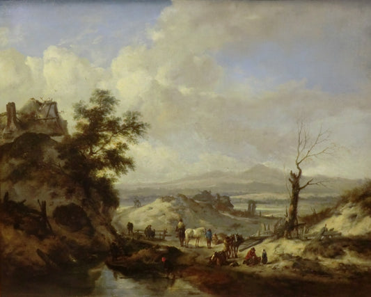 Gathering in a Landscape, vintage artwork by Philips Wouwerman, 12x8" (A4) Poster