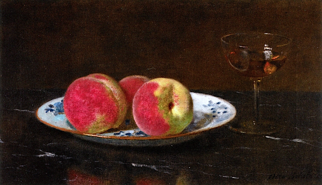 Still Life with Peaches and Glass, vintage artwork by Otto Scholderer, 12x8" (A4) Poster