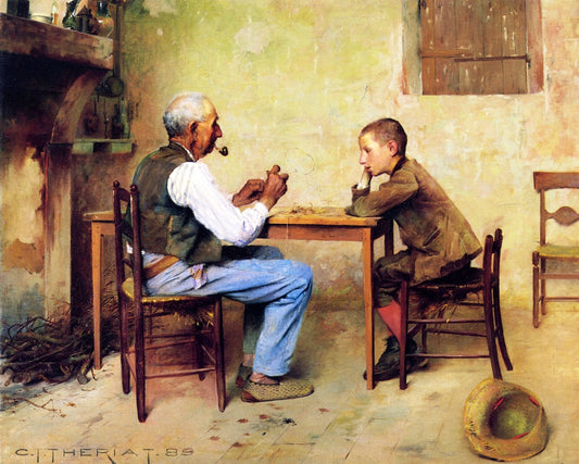 A Lesson from Grandpa, vintage artwork by Charles James Theriat, 12x8" (A4) Poster
