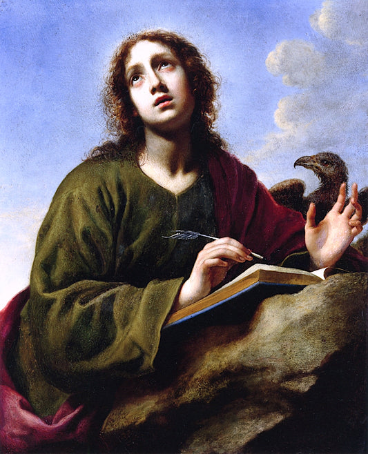 Saint John the Evangelist Writing the Book of Revelation, vintage artwork by Carlo Dolci, 12x8" (A4) Poster