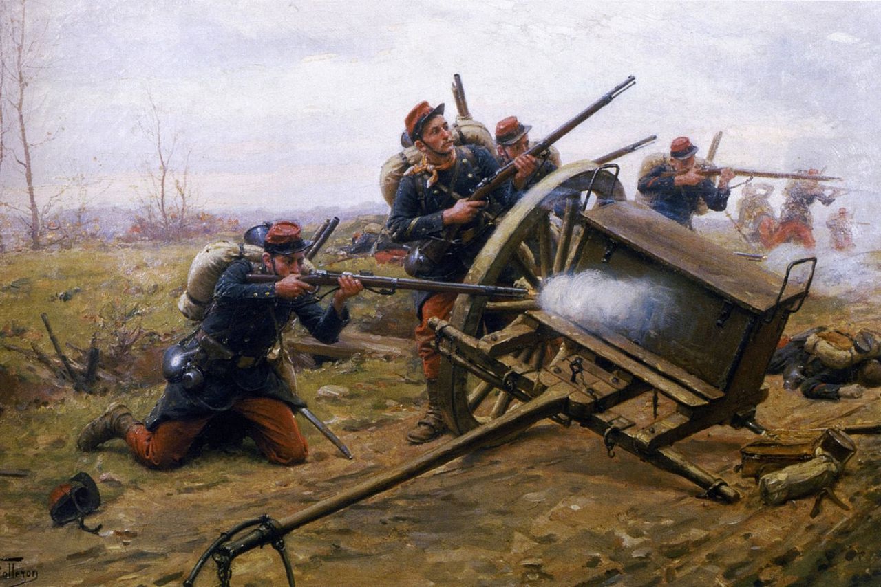Combat d'infanterie sur une route, vintage artwork by Paul-Louis-Narcisse Grolleron, 12x8" (A4) Poster