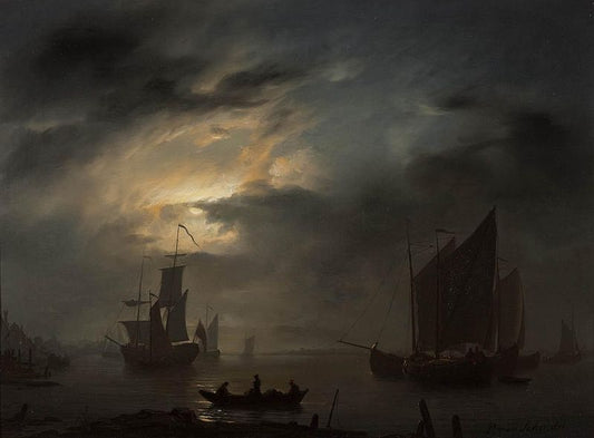 Nocturnal Marine, vintage artwork by Petrus van Schendel, A3 (16x12") Poster Print