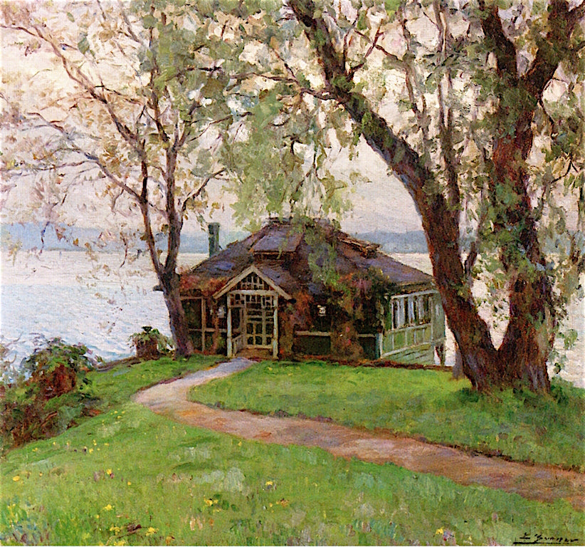A Cottage by  the River, vintage artwork by Luis Graner Y Arrufi, 12x8" (A4) Poster
