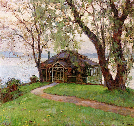 A Cottage by  the River, vintage artwork by Luis Graner Y Arrufi, 12x8" (A4) Poster