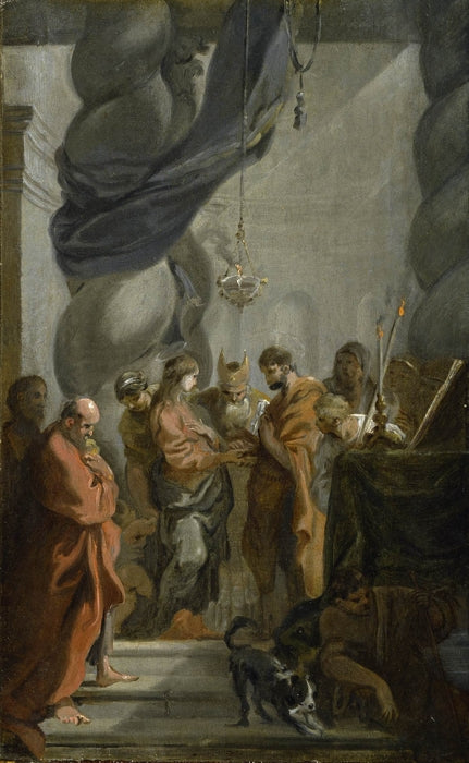 The Betrothal of Mary, vintage artwork by Sebastien Bourdon, 12x8" (A4) Poster