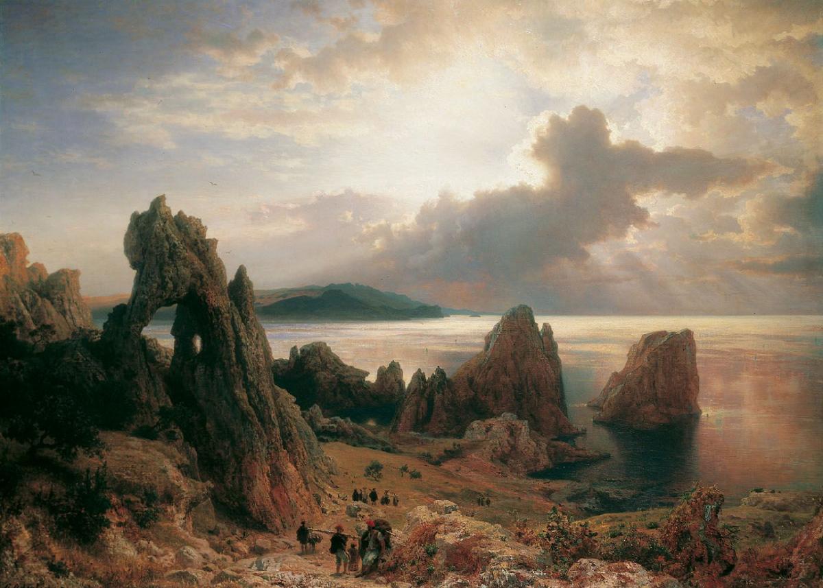 On the Coast of Capri, vintage artwork by Andreas Achenbach, A3 (16x12") Poster Print