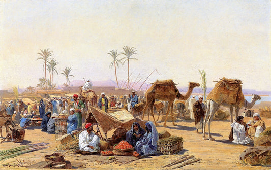 A Market in Egypt, vintage artwork by Ludwig Hans Fischer, 12x8" (A4) Poster