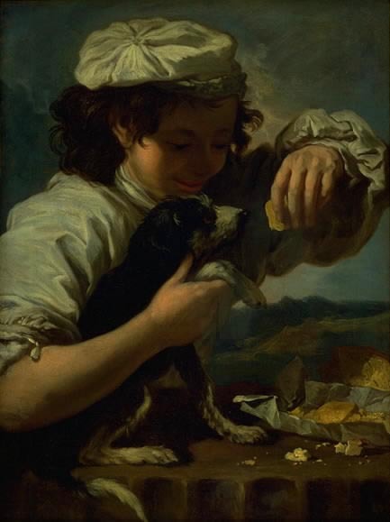 Boy with a dog (Allegory of Taste), vintage artwork by Eberhart Keilhau, 12x8" (A4) Poster