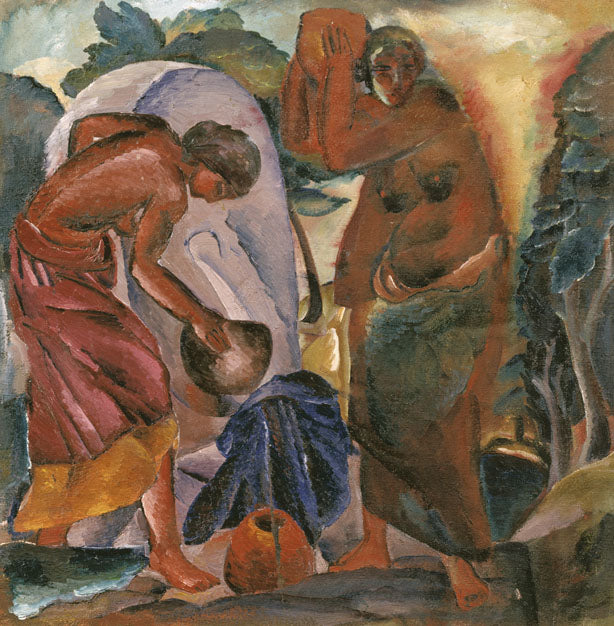 Girls at the Fountain, vintage artwork by Alexei Kravchenko, 12x8" (A4) Poster