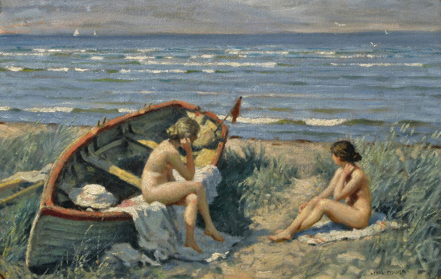 The beach at Båstad by Paul-Gustave Fischer,A3(16x12")Poster