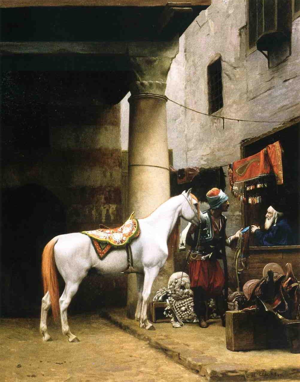 Arab Purchasing a Bridle, vintage artwork by Jean-Leon Gerôme, 12x8" (A4) Poster