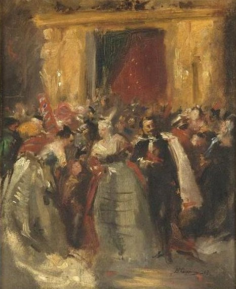 Bal costume aux Palais des Tuileries (Costume Ball in the Tuileries Palace, vintage artwork by Jean-Baptiste Carpeaux, 12x8" (A4) Poster