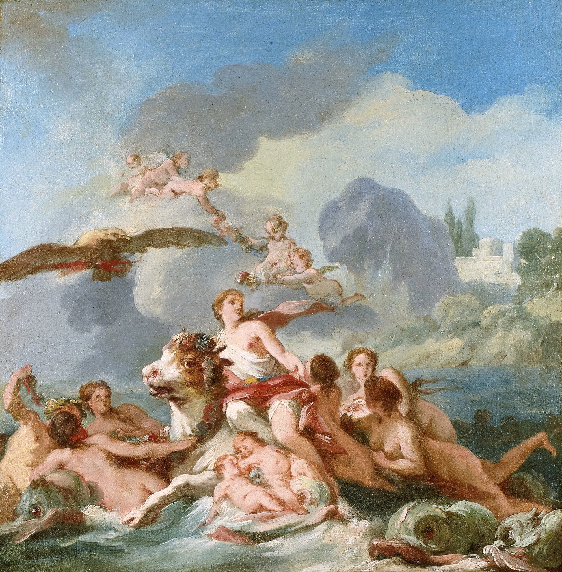 The Rape of Europa (small version), vintage artwork by Jean-Baptiste Marie Pierre, 12x8" (A4) Poster