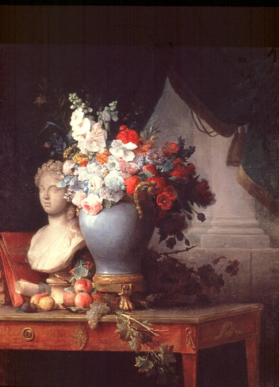 Vase of Flowers with a Bust of Flora, vintage artwork by Anne Vallayer-Coster, 12x8" (A4) Poster