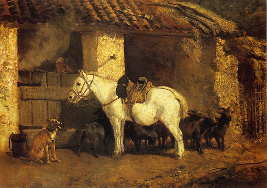 Outside the Stable, vintage artwork by Constant Troyon, A3 (16x12") Poster Print