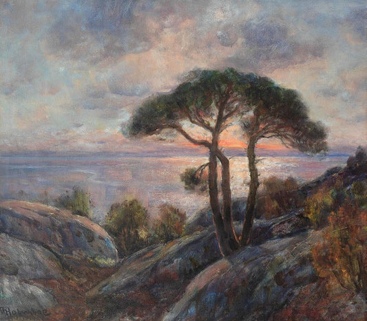 Midnight Sun, Nordland, vintage artwork by Thorolf Holmboe, 12x8" (A4) Poster