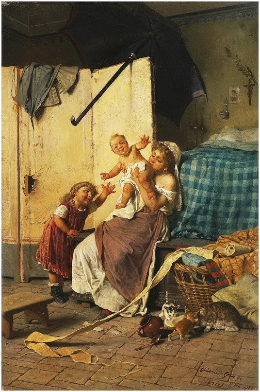A Mother’s Love, vintage artwork by Gaetano Chierici, 12x8" (A4) Poster