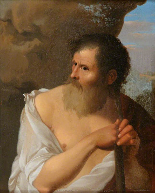 Figure of a Bearded Man Leaning on a Staff, vintage artwork by Cornelis van Poelenburgh, 12x8" (A4) Poster