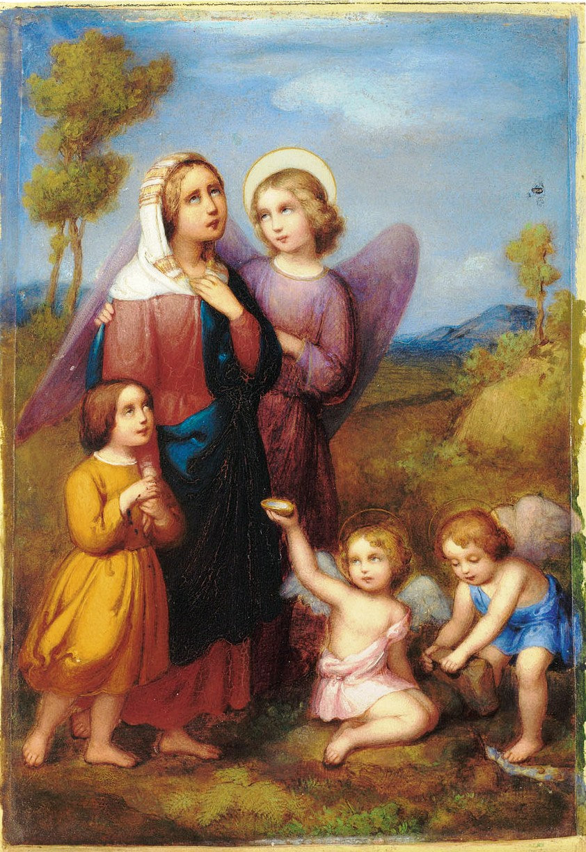 Angels and Cherubs with the Virgin, vintage artwork by Marie Ellenrieder, 12x8" (A4) Poster