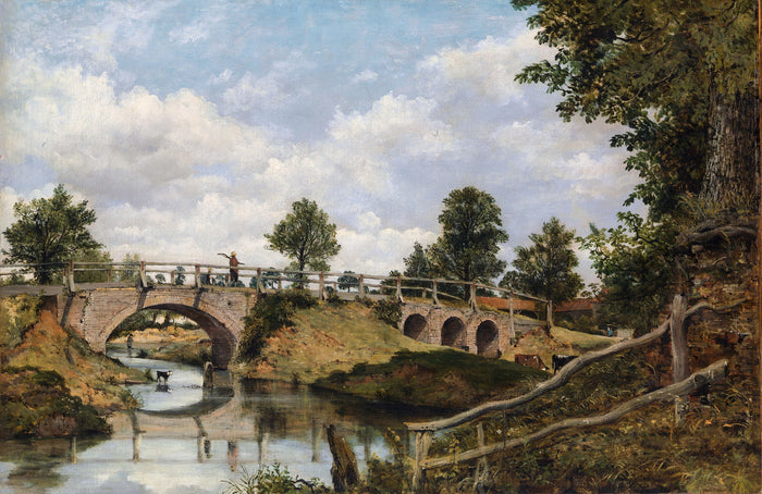 An Old Bridge at Hendon, Middlesex, vintage artwork by Frederick Waters Watts, A3 (16x12
