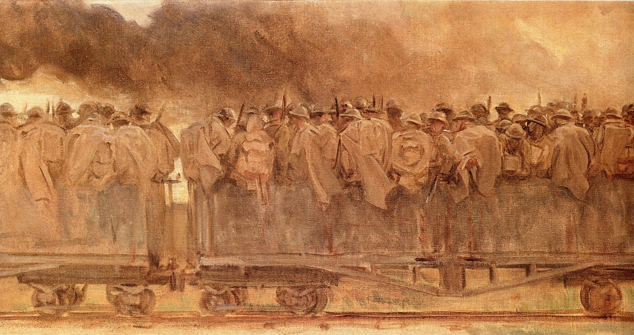 American Troops Going up the Line (sketch), vintage artwork by John Singer Sargent, 12x8" (A4) Poster