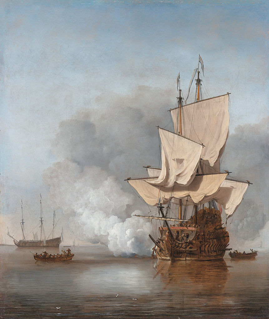 The Cannon Shot, vintage artwork by Willem van de Velde the Younger, 12x8" (A4) Poster