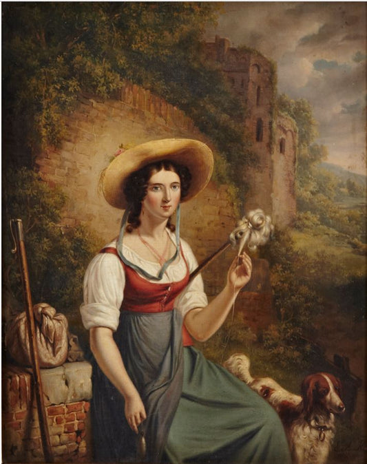 Lady Traveller Spinning, vintage artwork by Elisabeth Alida Haanen, A3 (16x12") Poster Print