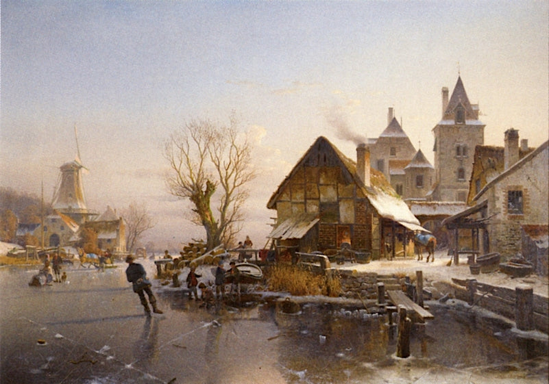 Skaters on the Canal, vintage artwork by Johannes Duntze, A3 (16x12") Poster Print