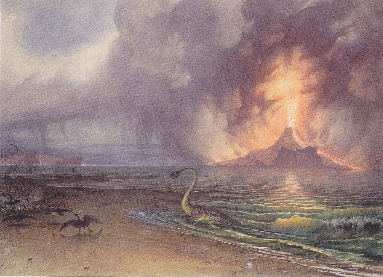 Prehistoric landscape, vintage artwork by Leander Russ, A3 (16x12") Poster Print